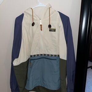 LL Bean Colorblock Hooded Rain Jacket with Front Pocket